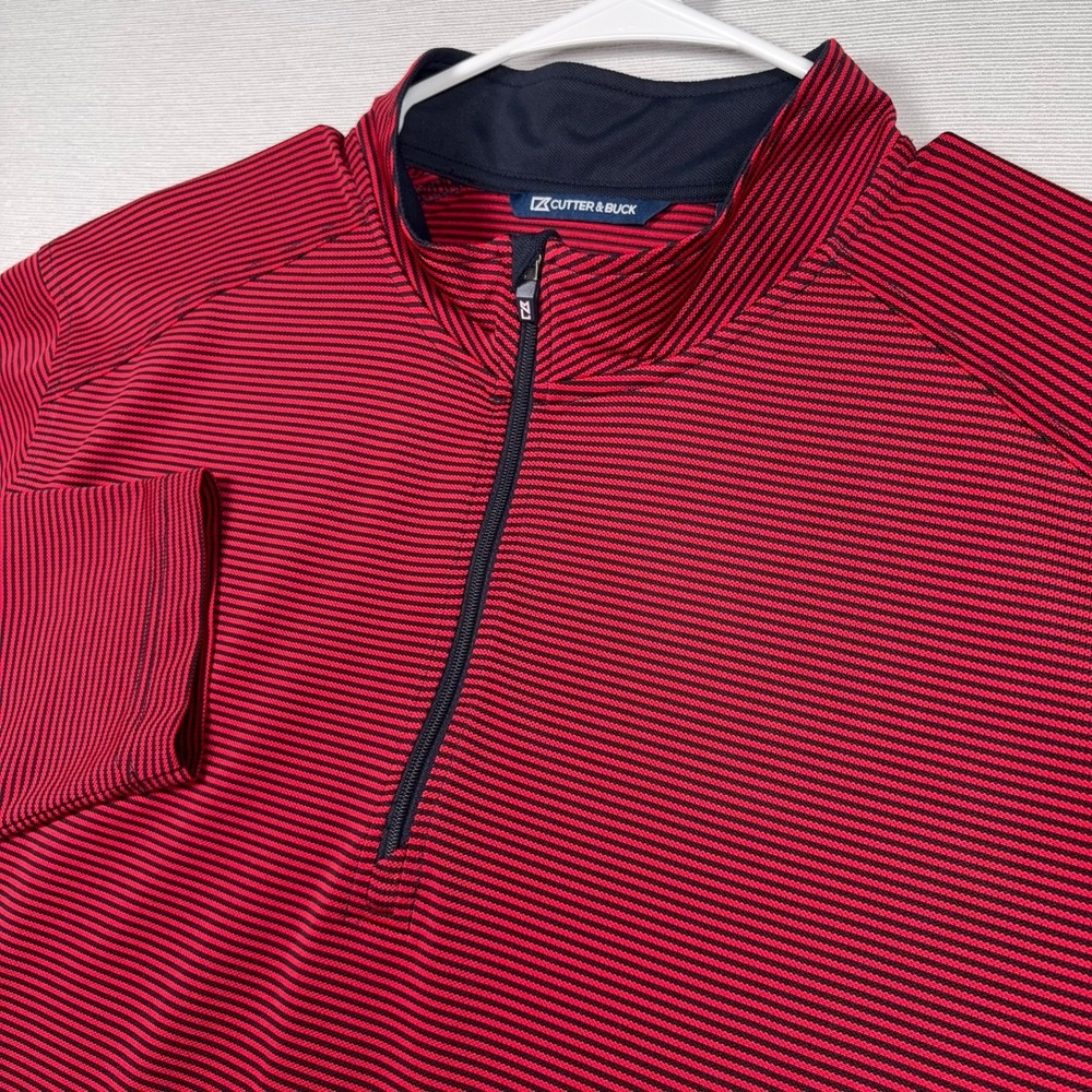 Cutter & Buck Virtue 1/4 Zip Pullover Mens Size XL Red Navy Striped